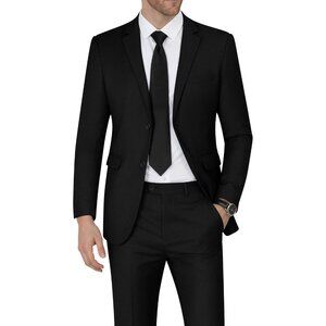 Men's Black Single Breasted Peak Lapel 2 Piece Two Button Blazer Wedding